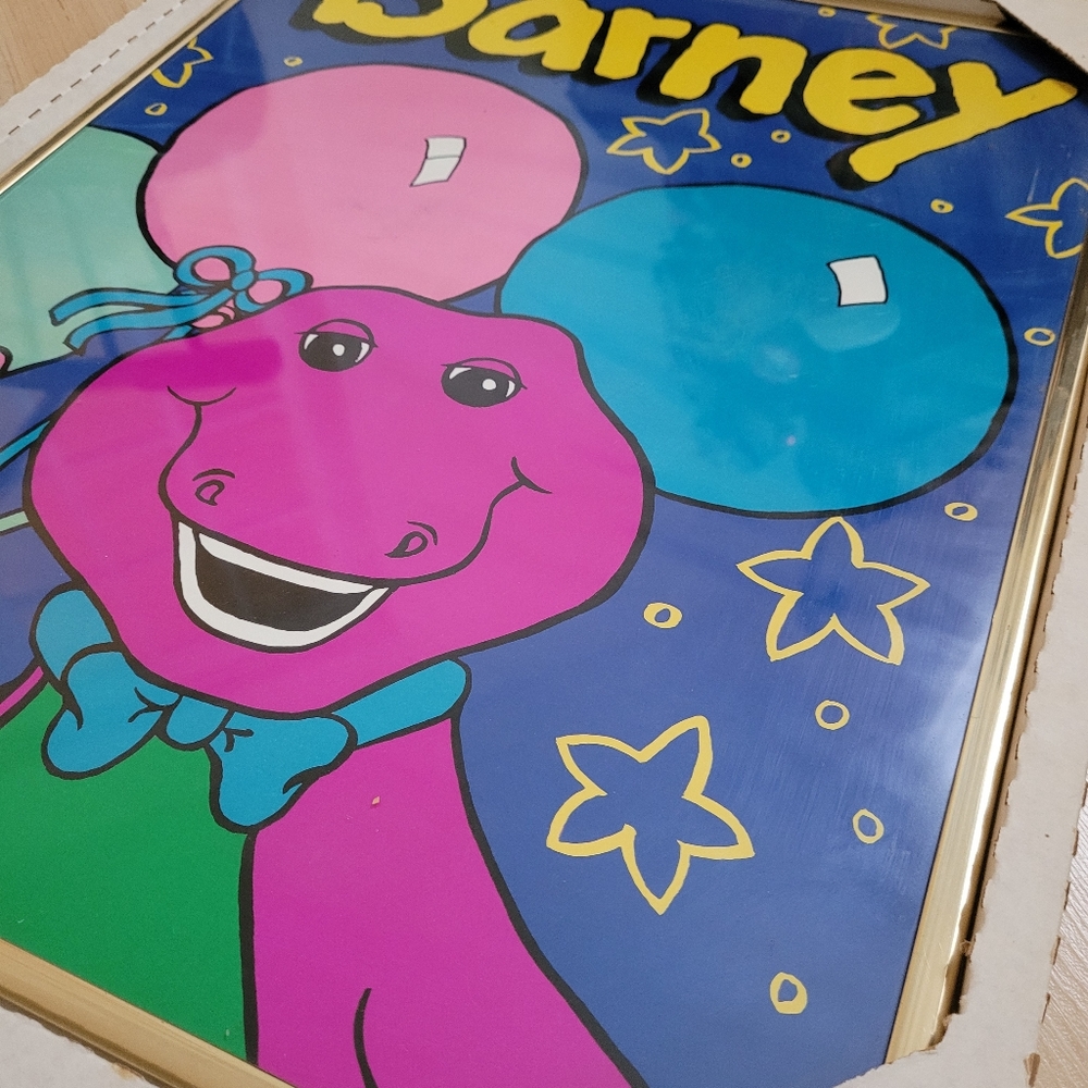 RARE vintage 1990s, new framed Barney poster in gold frame - Picture 2 of 3